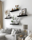 PHPH Wood Floating Shelves for Wall, Wooden Wall Shelves for Bedroom, Set of 6 Black 17 Inch
