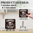 Coffee Bar Decor, Farmhouse Kitchen Table Decor, Coffee Station Accessories, Wooden Decorative Sign with Iron Stand for Table Desk Shelf Display-E17