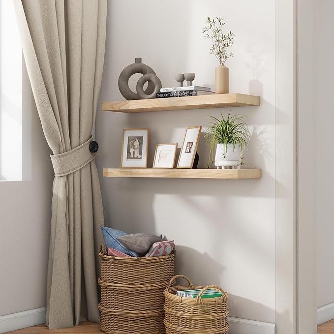 fuqing 30 Inch Floating Shelves | Natural Wood Wall Shelves Set of 2 | 30