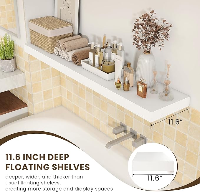 12 Inch Deep Floating Shelves | 55 Inch White Floating Shelves | 55