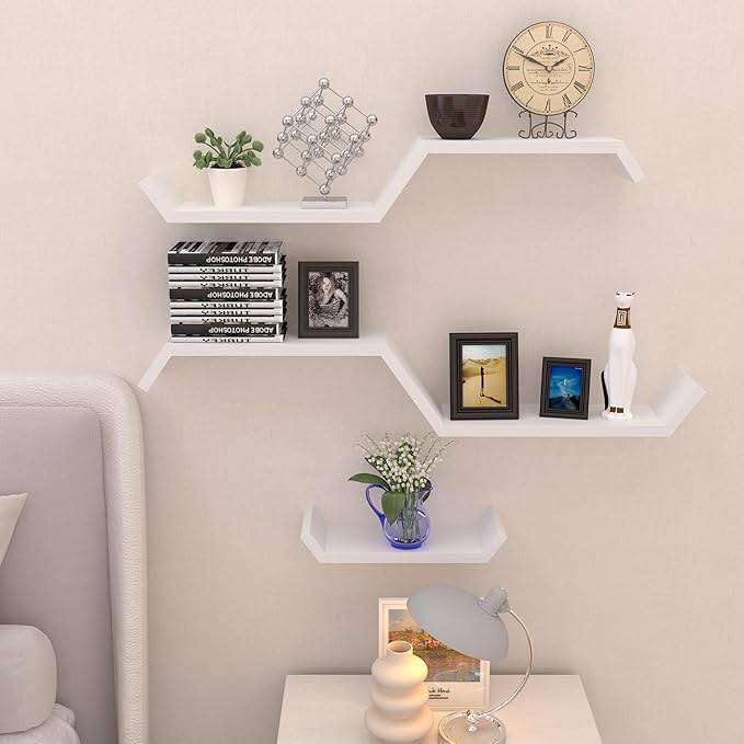 White Floating Shelves for Wall Shelf for Bedroom,Repisas Flotantes De Pared, Waterproof Solid Wood Floating Shelves Bathroom，Stain-resistant surface,for Bathroom,Bedroom,Living Room, Kitchen