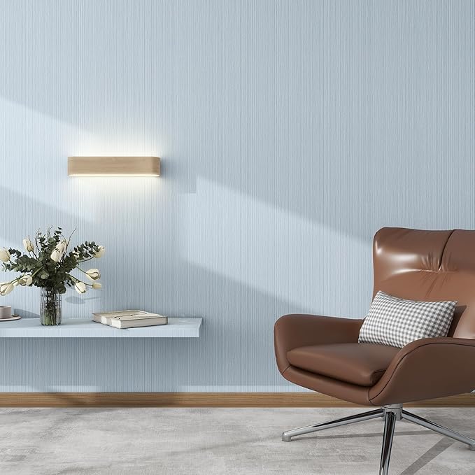 Grasscloth Textured Wallpaper Light Blue Peel and Stick 24inX393in Fabric Wall Paper Upgraded Thick Self-Adhesive Vinyl Contact Paper for Home Use