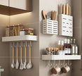 SEIDO Space-Saving Kitchen Utensil Holder | No-Drill Shelf Organizer | Wall Mount Spice Rack with Hooks | Space Aluminum | 24 Inch Long | White | 2-Piece Set
