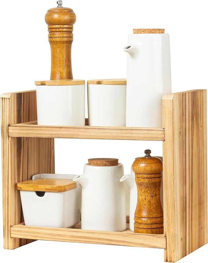 2-Tier Wood Spice Rack, a countertop Organizer for Kitchen and Bathroom Storage, Display of Cosmetics