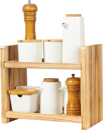 2-Tier Wood Spice Rack, a countertop Organizer for Kitchen and Bathroom Storage, Display of Cosmetics