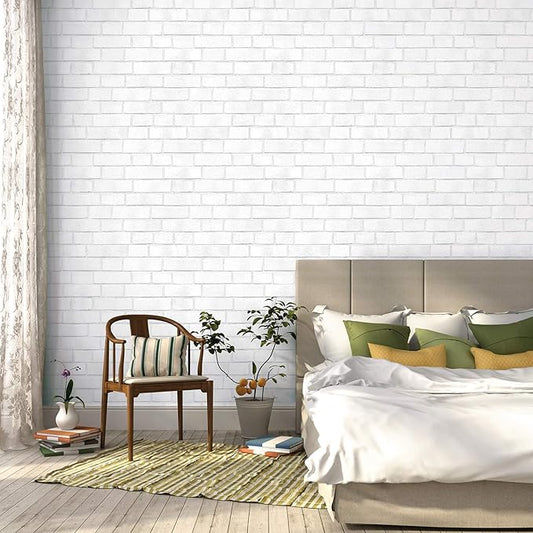 Tempaper Textured White Brick Removable Peel and Stick Wallpaper, 20.5 in X 16.5 ft, Made in the USA