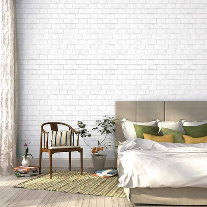 Tempaper Textured White Brick Removable Peel and Stick Wallpaper, 20.5 in X 16.5 ft, Made in the USA