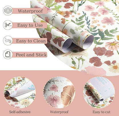 EchoSphere 16.9 in x118 in Peel and Stick Wallpaper Floral Self Adhesive Wallpaper Boho Floral and Leaf Contact Paper DIY Removable Wall Paper for Bedroom Livingroom Cabinets Decor Vinyl Roll