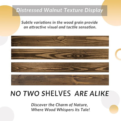Floating Shelves 72 inch Long 8 "deep Set of 2, Heavy Duty Wood Wall Mounted Shelves for Bathroom Living Room Kitchen,Book Shelves with Thickened Hidden Bracket-Distressed Walnut