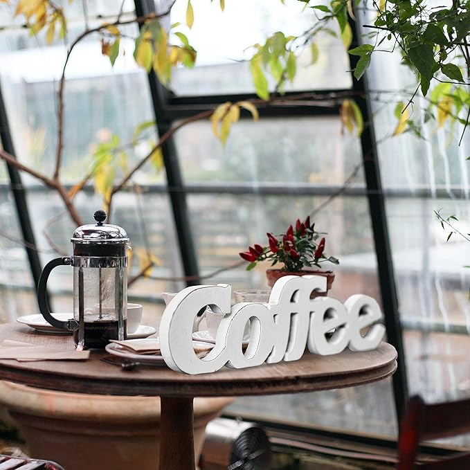 Rustic Distressed White Coffee Sign for Tabletop for 14