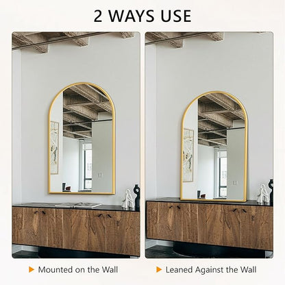 Arched Wall Mirror for Bathroom,Mirrors for Wall,30"x50",Vanity Mirror for Bedroom Dresser, Entryway, Living Room, Metal Frame,Hanging or Leaning Against(Gold)