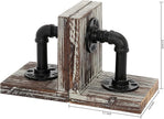 MyGift Decorative Bookends, Office Book Ends for Shelf, Book Holder L-Shaped Stand Desktop, Solid Torched Wood with Realistic Industrial Pipe Design