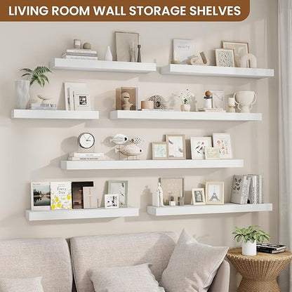 fuqing Floating Shelves for Wall, Wall Mounted Wood Floating Shelf with Invisible Brackets for Living Room, Bathroom, Bedroom, Kitchen Storage and Decor, 20 Inch Set of 2, White