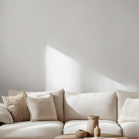 3D Faux Stone Peel and Stick Roll-15.7"x110"Thick PVC Foam Wall Paneling,DIY Self Adhesive Removable Waterproof&Sound Dampening for Cement Texture Accent Wallpaper for Living Room,Bedroom(Off-White)
