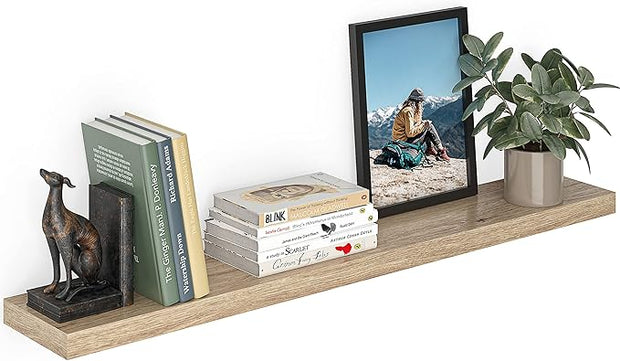 Ballucci Floating Shelf, 48" Wood Wall Shelf with Invisible Brackets for Bathroom, Living Room, Bedroom, Kitchen, Nursery, 8" Deep, Oak Finish