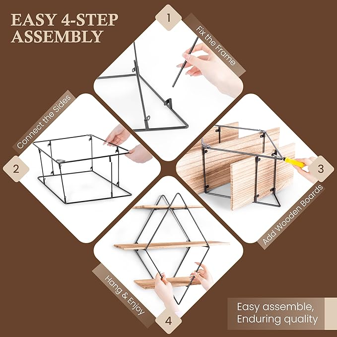 Modern Wooden Floating Wall Shelf Decor for Wall Storage – Geometric Design Decorative Wall Mount 3-Tier Hanging Shelf Plant Display for Bedroom, Living Room, Bathroom, Kitchen