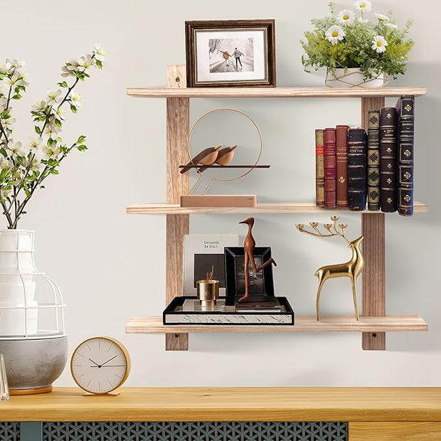 3 Tier Floating Shelves,Long Wall Shelf,Over The Toilet Shelves Bathroom Hanging Display Storage Rustic for Living Room Bedroom Kitchen Office Coffee Bar Decor Decorative,24 Inch,(Carbonized Black)