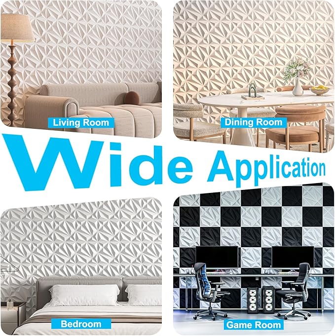 Art3d 33-Pack 3D Wall Panel for Interior Wall Décor, Diamond Textured PVC Accent Wall Paneling for Living Room Bedroom Office TV Wall Background, 11.8