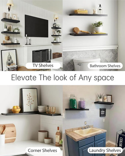 BAYKA Floating Shelves for Wall, 22.5 inches Black Wall Shelves for Bathroom, Bedroom, Living Room, Kitchen & Book, Hanging Display Decor Organizer Shelf with 22 lbs Capacity