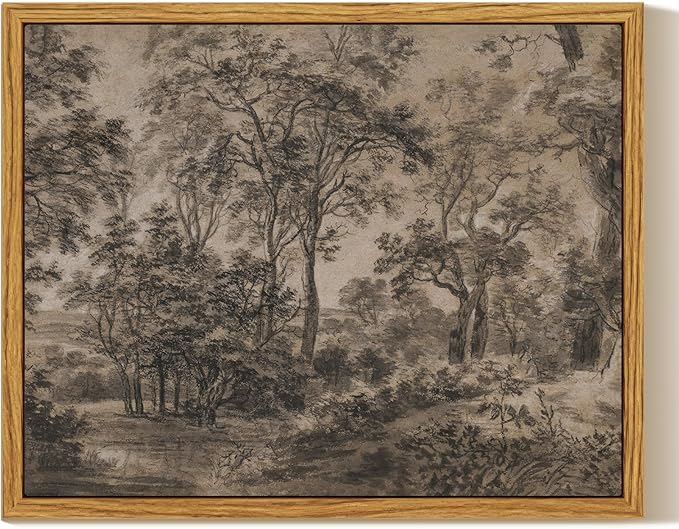 InSimSea Framed Canvas Wall Art, Vintage Wall Decor, Antique Watercolor Country Landscape Painting for Living Room, Bedroom Moody Black Sketch Retro Woodland Prints Pictures Decorations,8x10inch