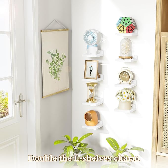SRIWATANA Small Floating Shelves Wall Mounted, Wood Shelf for Decoration and Storage Set of 4, Mini Display Shelf for Bedroom, Bathroom, Kitchen, Office (White, 5 inch)
