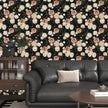 Pink White Rose Peony Wallpaper Peel and Stick Black Floral 17.5in x 118in Vintage Flower Contact Paper Boho Vinyl Waterproof Self Adhesive Flower Botanical Wall Paper for Bathroom Cabinet Décor