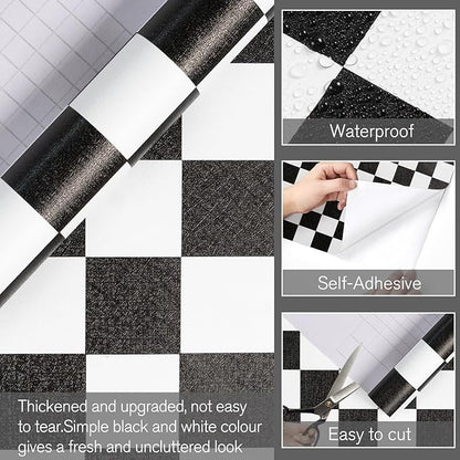 Black and White Contact Paper Checkered Peel and Stick Wallpaper Self Adhesive Waterproof Vinyl Roll for Bathroom Kitchen Backsplash Cabinets Shelf Liners Drawers A Set of 17.3"x1200"