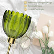 Wall Sconces Set of 2 Battery Operated | Tulip Glass Wall Lamps Rechargeable 5200mAh Wireless Wall Sconce Dimmable for Bedroom Living Room Hallway, Elegant Green Tulip Lampshade Wall Decor