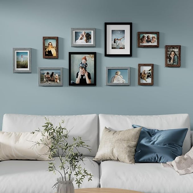 Vittanly Picture Frames Set of 10, Picture Frames Collage Wall Decor with Two 8x10, Four 5x7, and Four 4x6 Photo Frames, Gallery Wall Frame Set for Wall or Tabletop Display, Black&Brown&Grey