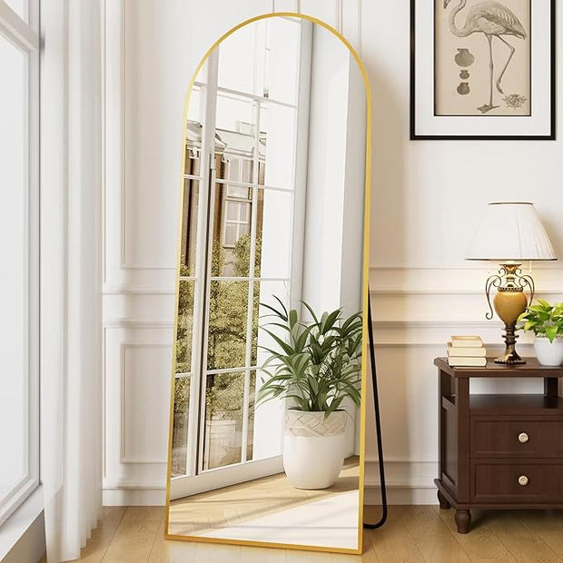 Arched Full Length Mirror, 64 "x 21" Floor Length Mirror with Stand, Wall Mounted Mirrors, Standing Mirrors with Aluminum Alloy Frame, Freestanding, Wall-Mounted or Leaning(Gold)