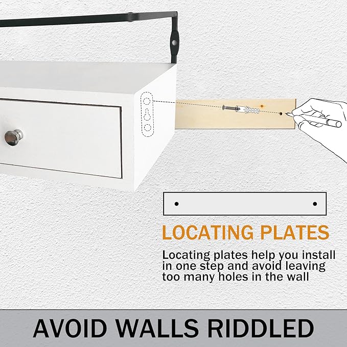 Floating Shelves for Wall Storage - Wall Mounted Bathroom Shelf Set of 2 with Drawers, Rustic Wood Shelves for Bedroom, Living Room, Kitchen, Home Decor, Plants, Books