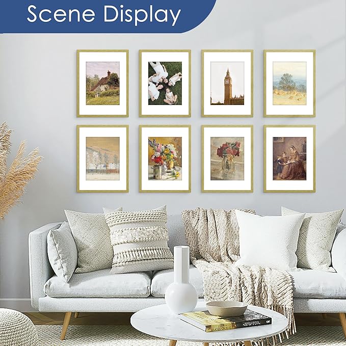 PEALSN 12x16 Picture Frame Set of 6, Display Pictures 8.5x11 with Mat or 12 x 16 without Mat for Wall Mounting Display, Photo Frames Collage for Wall Decor, Gold