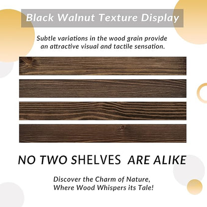 Rustic Floating Shelves 24 inch Long 8 inch deep Set of 2, Solid Wood Wall Shelves for Bathroom Living Room Kitchen,Book Shelf for Wall, Wall Mounted Shelves with Hidden Bracket- Walnut