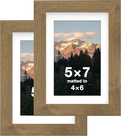 FrameWorks 2-Pack, 5x7 Matted to 4x6 Picture Frame, Dark Oak – Classic Wooden Photo Frame with Tempered Glass, Modern Matte Finish for Prints, Posters, Certificates & Wall Decor – Gallery-Ready
