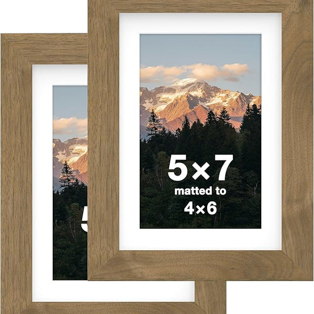 FrameWorks 2-Pack, 5x7 Matted to 4x6 Picture Frame, Dark Oak – Classic Wooden Photo Frame with Tempered Glass, Modern Matte Finish for Prints, Posters, Certificates & Wall Decor – Gallery-Ready