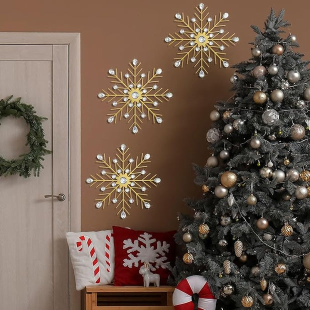 ZEXUIRU 3 Pack Gold Sunburst Wall Decor – Metal Crystal Wall Art with Sparkling Rhinestones, 14’’/18 Inch Starburst Wall Hanging Set for Living Room Bedroom Bathroom – Modern Bling Home Decorations