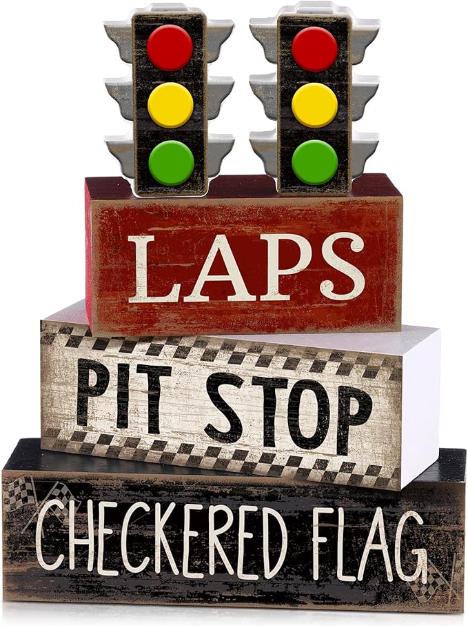 4 Pcs Racing Birthday Party Decoration Race Car Table Decorations Wooden Traffic Light Decor Racing Car Table Centerpieces for Photo Props Decor Birthday Party Supplies