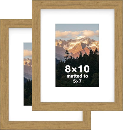 FrameWorks 2-Pack, 8x10 Matted to 5x7 Picture Frame, Golden Oak – Classic Wooden Photo Frame with Tempered Glass, Modern Matte Finish for Prints, Posters, Certificates & Wall Decor – Gallery-Ready