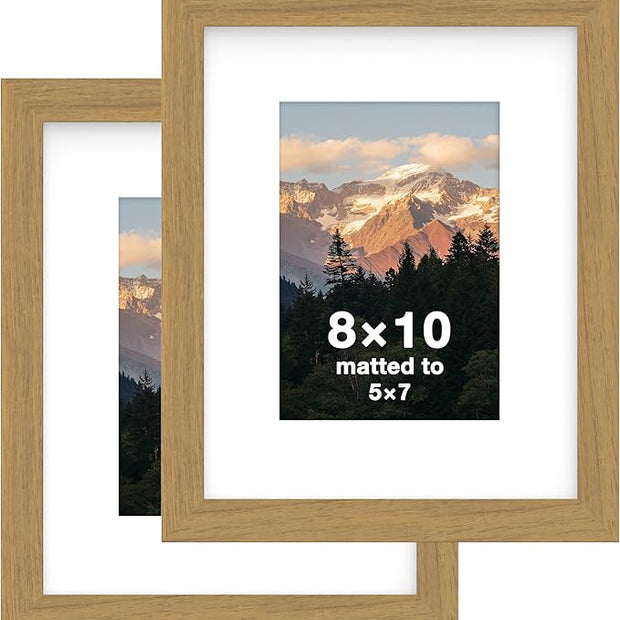 FrameWorks 2-Pack, 8x10 Matted to 5x7 Picture Frame, Golden Oak – Classic Wooden Photo Frame with Tempered Glass, Modern Matte Finish for Prints, Posters, Certificates & Wall Decor – Gallery-Ready