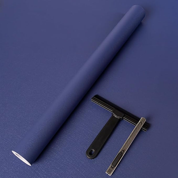practicalWs Blue Wallpaper Peel and Stick with Tools, Modern Removable Blue Matte Wall Paper for Bedroom, 17.7'' x 393.7'' Self-Adhesive Thickened Blues Contact Paper for Cabinets and Drawers