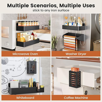 Magnetic Spice Rack for Refrigerator,5 Pack Magnetic Shelf,Fridge Magnet Organizer with Paper Towel Holder,Fridge Organizers and Storage Black(5 Pack)
