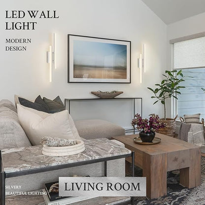 LED Wall Sconce Silver Modern Remote Wall Light Fixtures for Living Room, Dimmable LED Vanity Light Indoor Remote Wall Sconce for Bedside Bedroom Bathroom Dining Room, 23.6inch 1 Pack
