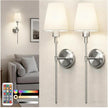 DORESshop Battery Operated Wall Sconce Set of 2, Wireless Wall Light Easy to Install, 7 Color Rechargeable Wall Sconces, Sconce Wall Decor Set of 2 for Bedroom, Living Room, Nickel, 24.6in
