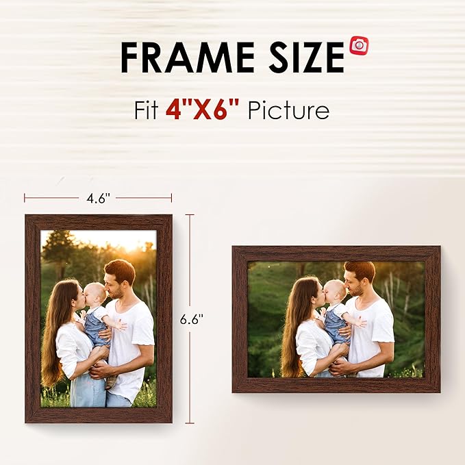 FIXSMITH 4x6 Picture Frame Bulk-4 Pack, Photo Frame 4x6 with HD Plexiglass, Brown Picture Frames Collage Wall Decor, Wall & Tabletop Picture Frames