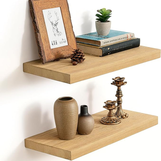 Marsmiles 20 Inch Floating Shelves | 9.3 Inch Deep Natural Wood Wall Shelves Set of 2 | Rustic Reclaimed Wood Shelves for Room Wall | Farmhouse Floating Shelves for Living Room Bathroom