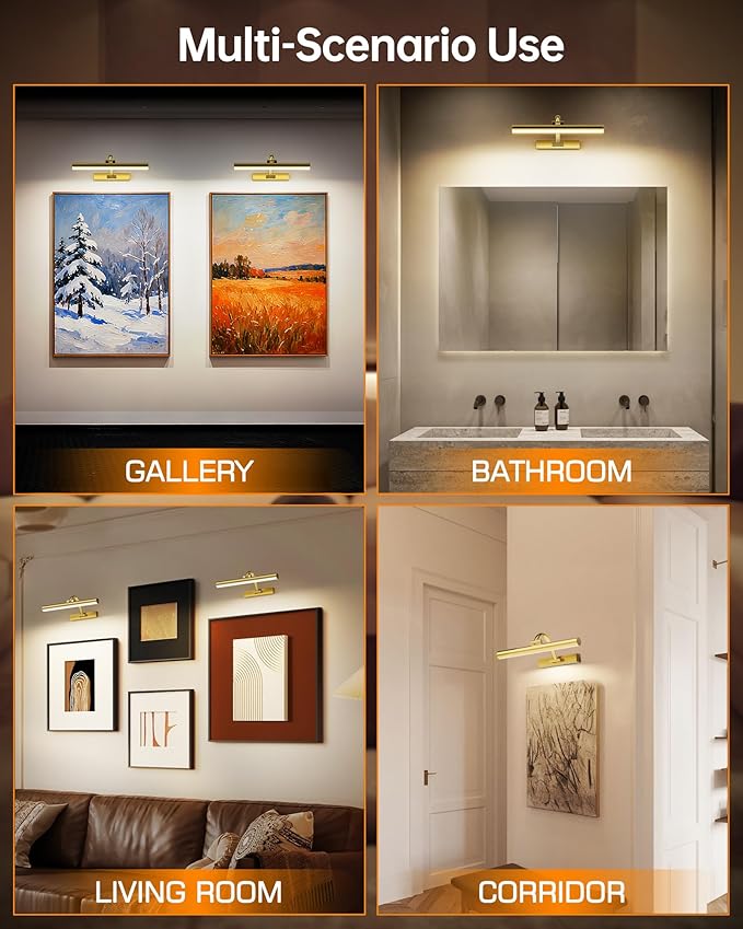 Picture Lights for Wall Rechargeable, 5200mAh Battery Operated Poster Light with Remote & Timer, 13" Dimmable Art Light, 3 Color Temperatures for Artworks, Paintings, Gallery, Canvas (1 Pack)