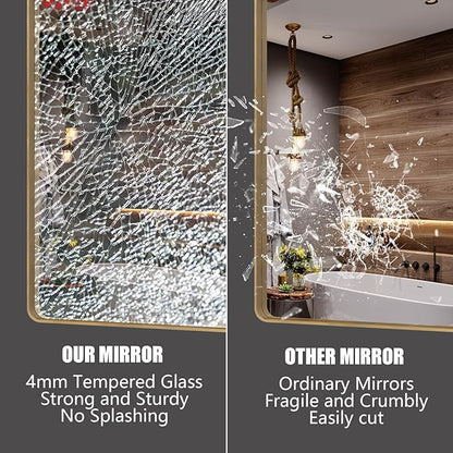 66x36 Inch Gold Bathroom Mirror, Brushed Metal Frame Gold Vanity Mirror, Large Rectangle Mirror for Wall, Rounded Corner, Shatterproof, Anti-Rust (Horizontal/Vertical)