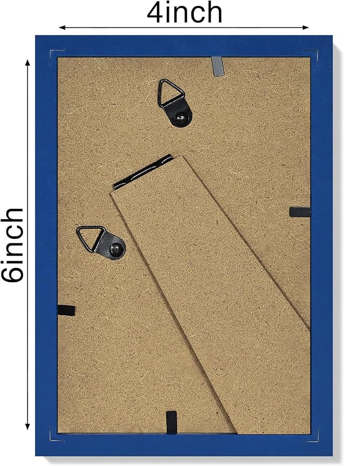 Vittanly 4x6 Picture Frames Set of 4, Display Pictures 3.5x5 with Mat or 4x6 without Mat, Small Photo Frames for Wall or Tabletop Display, Engineered Wood with Shatter Resistant Plexiglass, Royal Blue