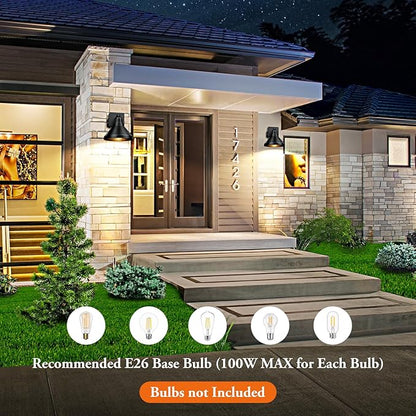 Brightever Motion Sensor Outdoor Wall Lights, Dusk to Dawn Porch Lights Outdoor Wall Sconces, Exterior Barn Lighting Fixtures with Outlet, Black Outside Lights for House, 2-Pack