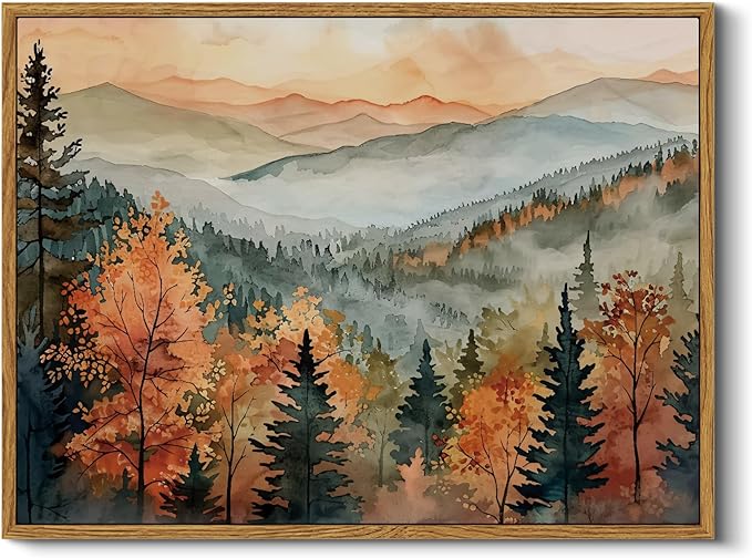 InSimSea Framed Canvas Wall Art Vintage Decor, Fall Pictures Home Bathroom Wall Decor, Kitchen Office Bedroom Rustic Fall Art, Autumn Forest Landscape Artwork, 12